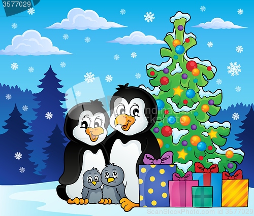 Image of Penguin family Christmas theme 2