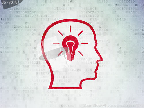 Image of Data concept: Head With Lightbulb on Digital Paper background