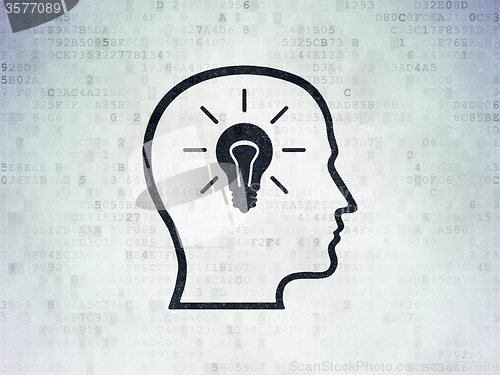 Image of Information concept: Head With Lightbulb on Digital Paper background