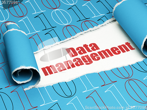 Image of Information concept: red text Data Management under the piece of  torn paper