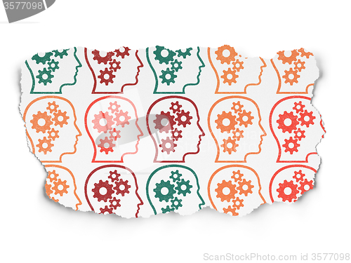 Image of Business concept: Head With Gears icons on Torn Paper background