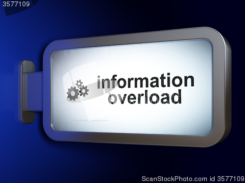 Image of Information concept: Information Overload and Gears on billboard background