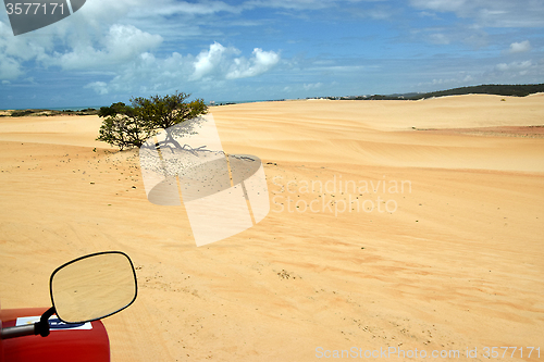 Image of Dune seen from the buggy mirror