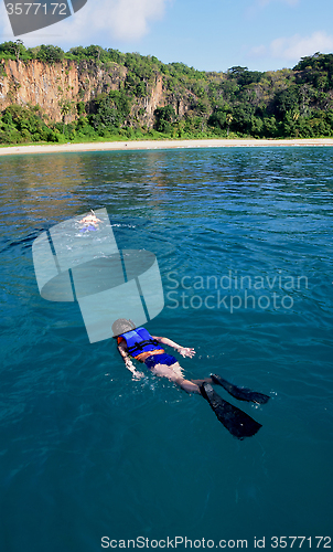 Image of Diving in a crystalline sea beach in Fernando de Noronha,Brazil