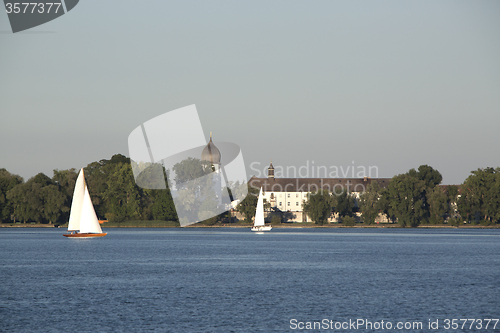 Image of Isle of Frauenchiemsee with sailboats, Bavaria