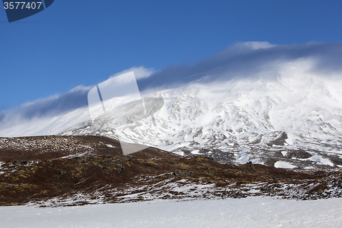 Image of Snowy volcanic landscape at peninsula Snaefellsness, Iceland