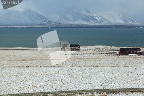 Image of Snowy volcanic landscape at peninsula Snaefellsness, Iceland