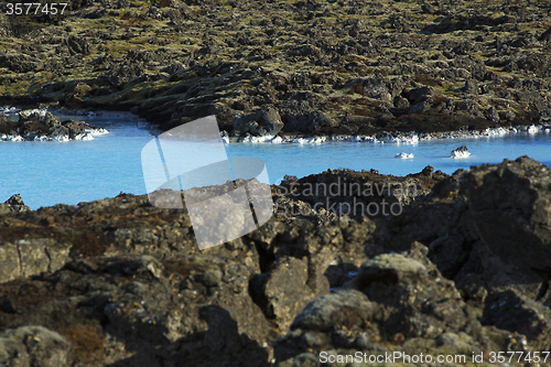 Image of Milky white and blue water of the geothermal bath Blue Lagoon in