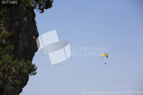 Image of Paraglider flying over Bavarian mountains