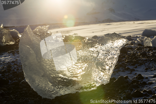 Image of Ice blocks at glacier lagoon Jokulsarlon, Iceland in evening lig