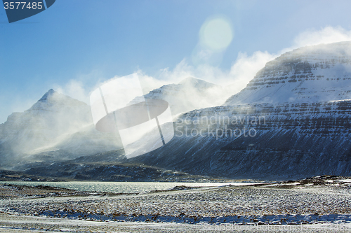 Image of Snowy mountain landscape, East Iceland