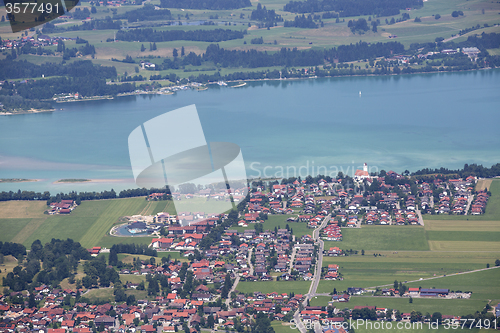 Image of Bavarian lake Forggensee from above