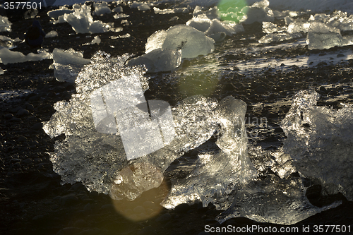 Image of Ice blocks at glacier lagoon Jokulsarlon, Iceland in evening lig