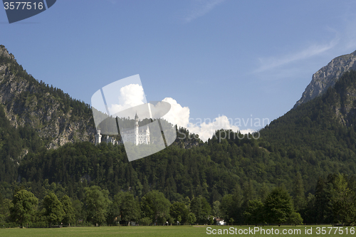 Image of Panorama of castle Neuschwanstein in the Bavarian Alps