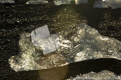 Image of Ice blocks at glacier lagoon Jokulsarlon, Iceland in evening lig