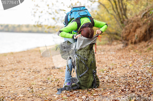 Image of Close up woman with tent