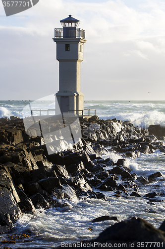 Image of Lighthouse at the port of Akranes, Iceland