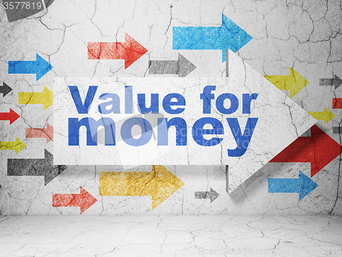 Image of Banking concept: arrow with Value For Money on grunge wall background