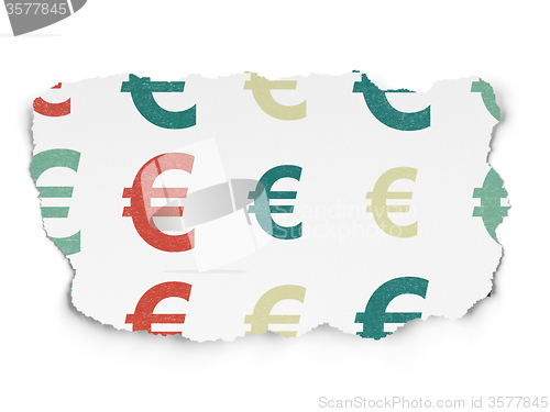 Image of Money concept: Euro icons on Torn Paper background