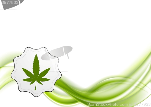 Image of Green waves and cannabis leaf vector design