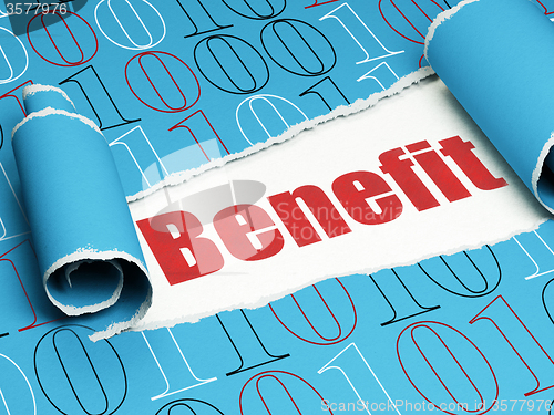 Image of Business concept: red text Benefit under the piece of  torn paper