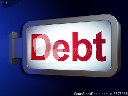 Image of Currency concept: Debt on billboard background