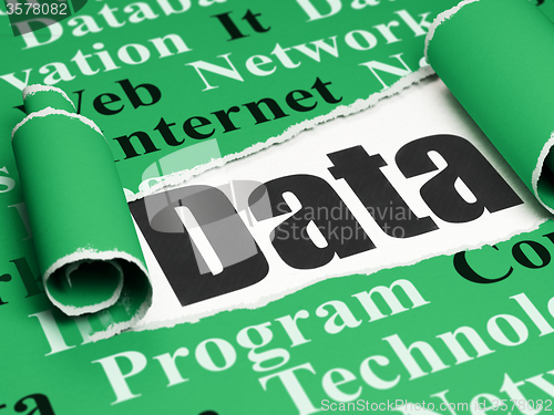 Image of Data concept: black text Data under the piece of  torn paper
