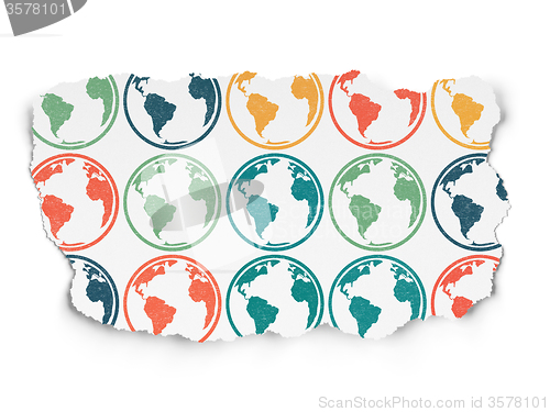 Image of Science concept: Globe icons on Torn Paper background