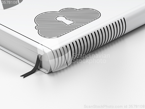 Image of Cloud technology concept: closed book, Cloud With Keyhole on white background