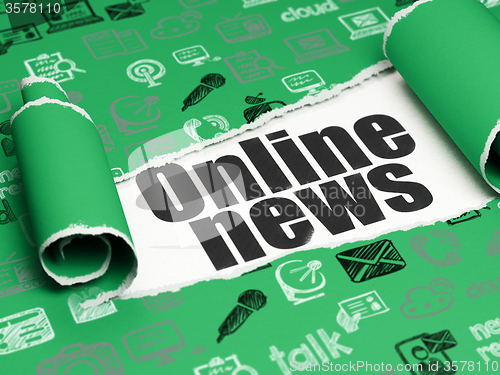 Image of News concept: black text Online News under the piece of  torn paper