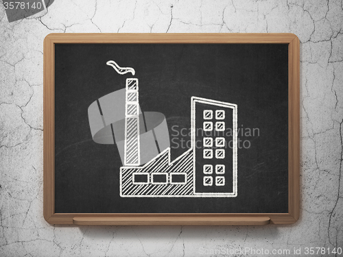 Image of Finance concept: Industry Building on chalkboard background