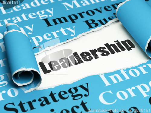 Image of Finance concept: black text Leadership under the piece of  torn paper