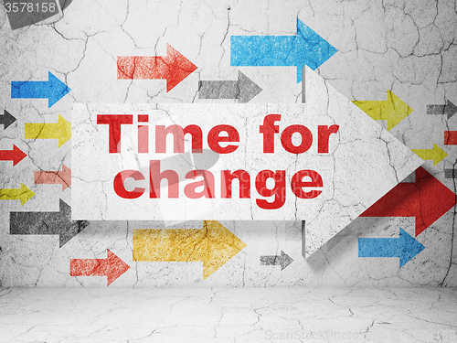 Image of Timeline concept: arrow with Time for Change on grunge wall background