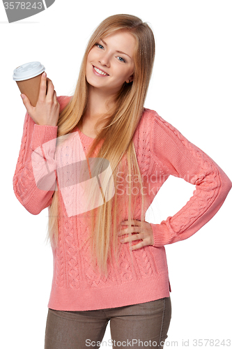 Image of Woman holding disposable paper cup