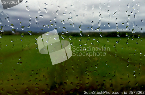 Image of Raindrops on a train windows