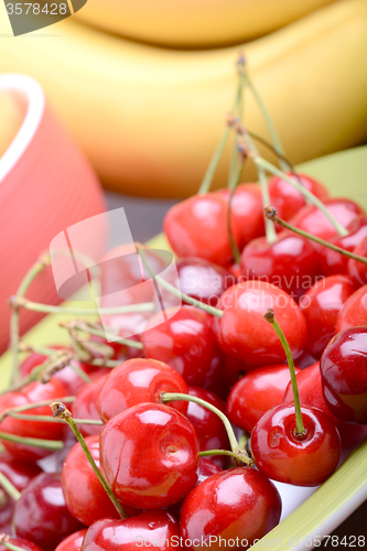Image of Composition with fruits cherry bananas apricot