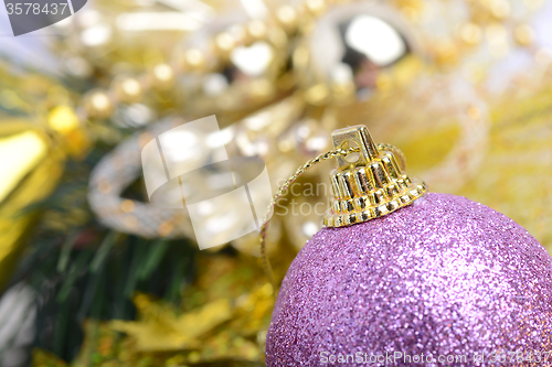 Image of Christmas background with baubles and beauty bokeh, new year concept, close up