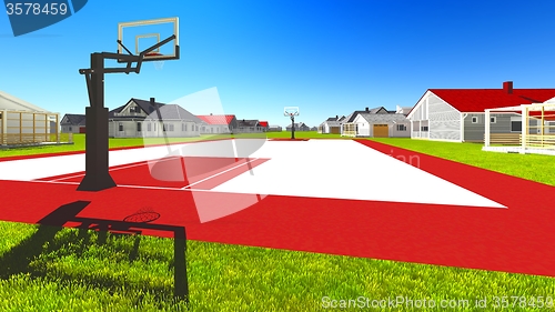 Image of Suburban houses with basketball field