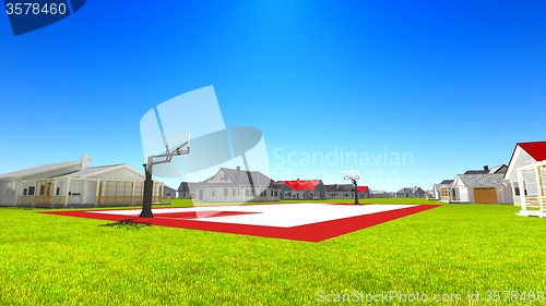 Image of Suburban houses with basketball field