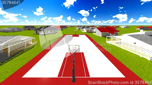 Image of Suburban houses with basketball field