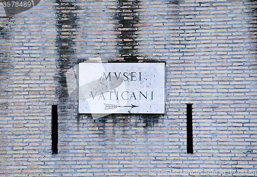 Image of Road sign indicating a street name in Italian "Musei Vaticani " 