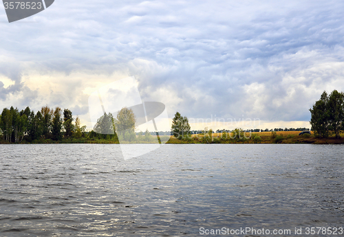 Image of Water landscape with clouds and rippling water