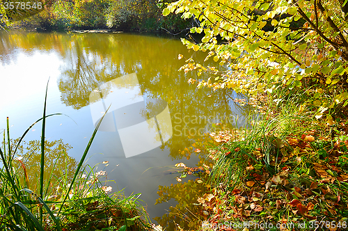 Image of Colorful autumn landscape with a river view