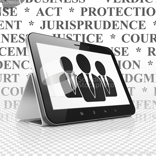Image of Law concept: Tablet Computer with Business People on display