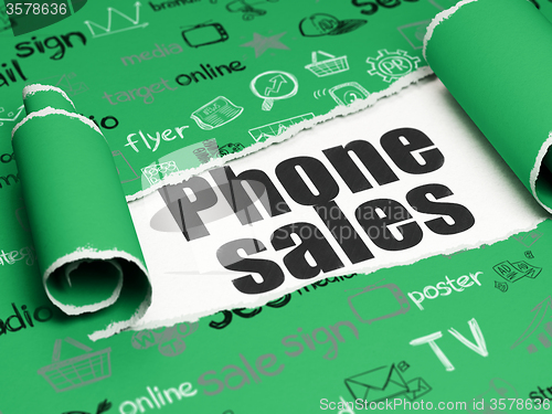 Image of Marketing concept: black text Phone Sales under the piece of  torn paper