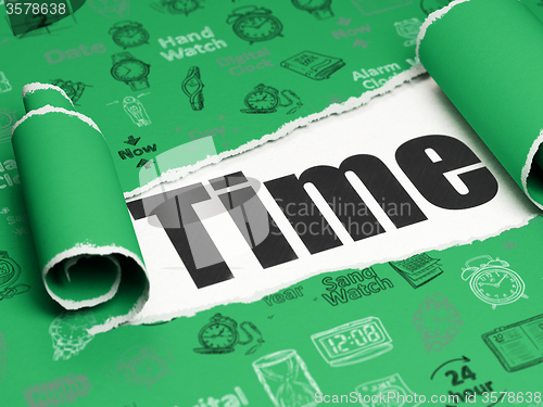 Image of Timeline concept: black text Time under the piece of  torn paper