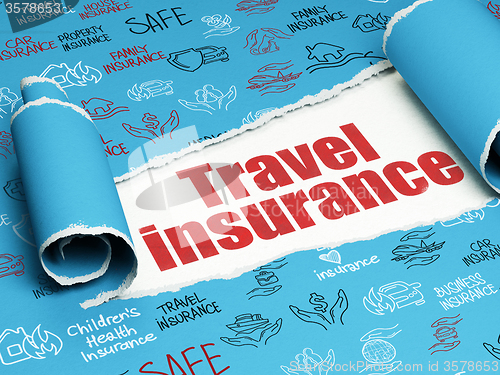 Image of Insurance concept: red text Travel Insurance under the piece of  torn paper