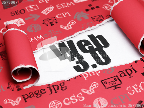 Image of Web design concept: black text Web 3.0 under the piece of  torn paper