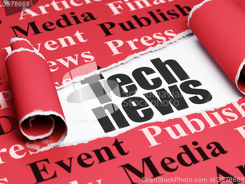 Image of News concept: black text Tech News under the piece of  torn paper