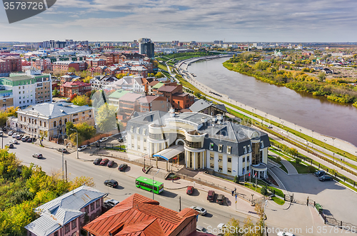 Image of Office building near quay on Tura river. Tyumen